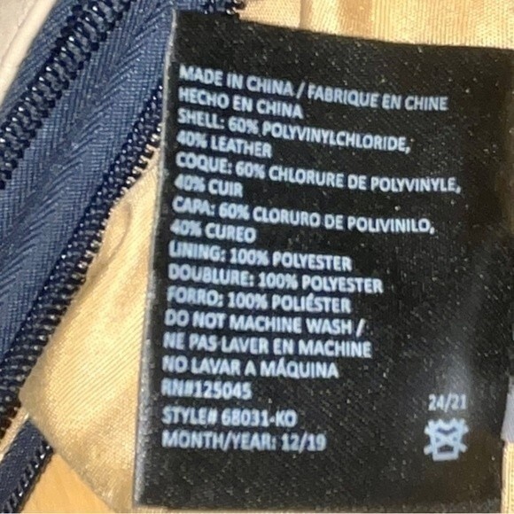 Stone & Co Tumbled Leather Beige & Navy Blue Small Double Zip Shoulder Bag Purse - Picture 14 of 14